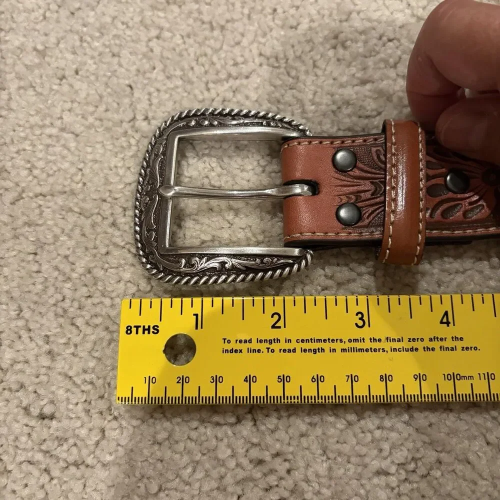 NWOT Try On ARIAT Men's Croc Floral Tabs Leather Belt Size 42 Western Cowboy